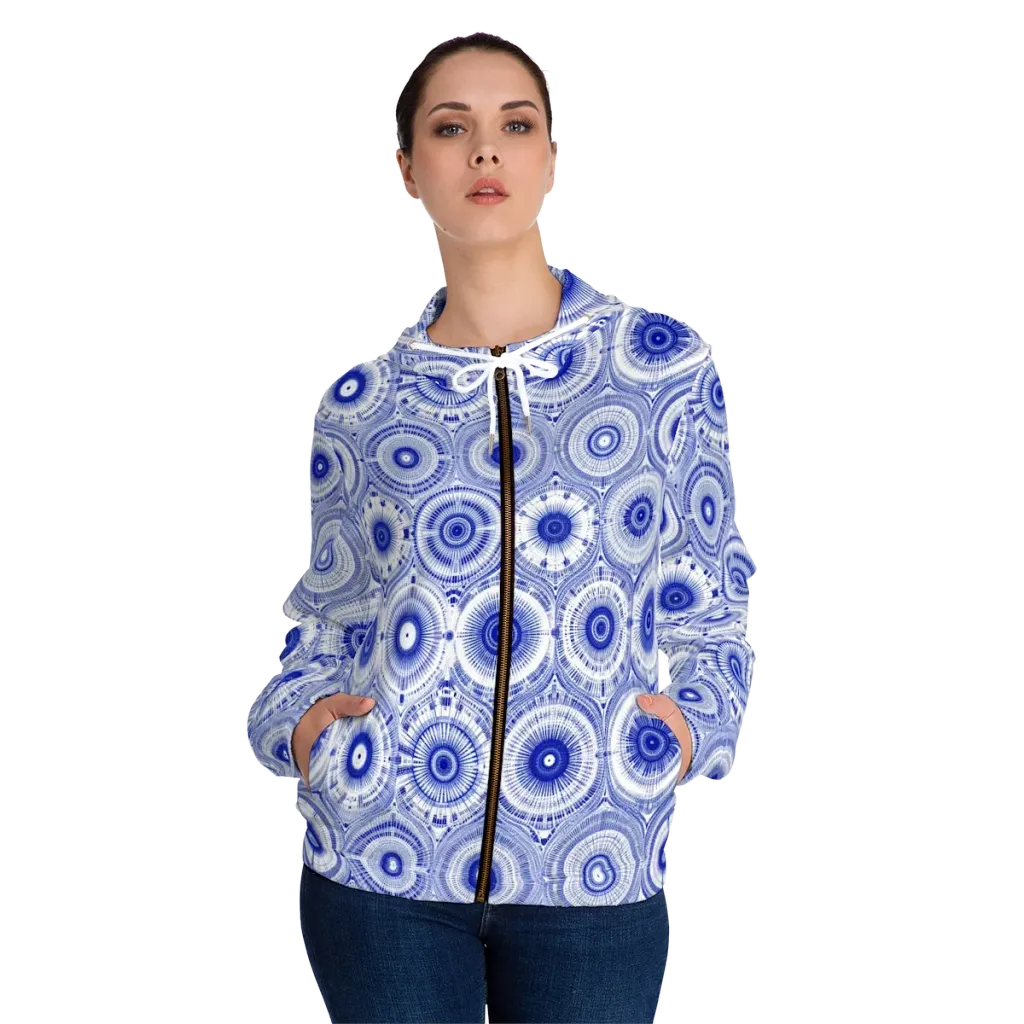 Indigo Circuit on Women's Full-Zip Hoodie — Front On Person