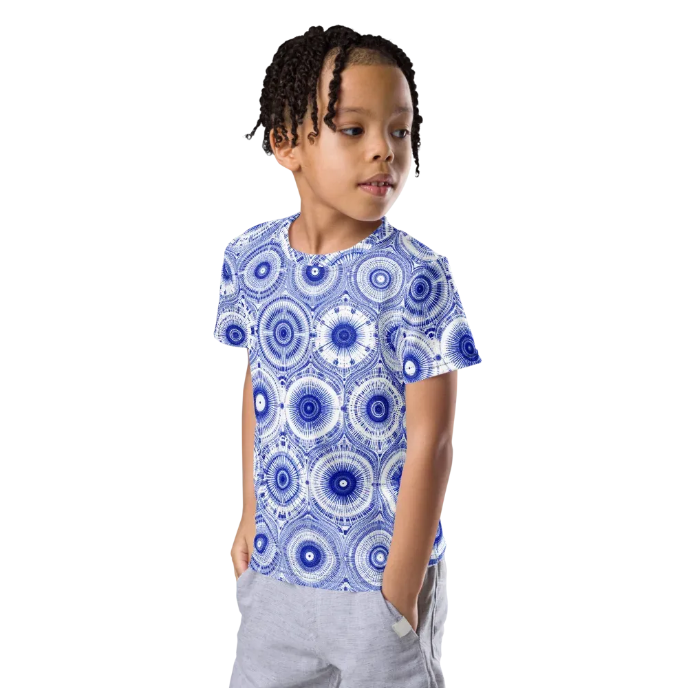 Indigo Circuit on Kids Crew Neck T-Shirt — Left Front