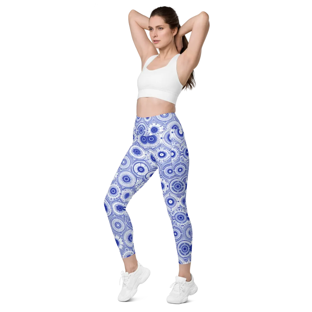 Indigo Circuit on Leggings with Pockets — Left Front