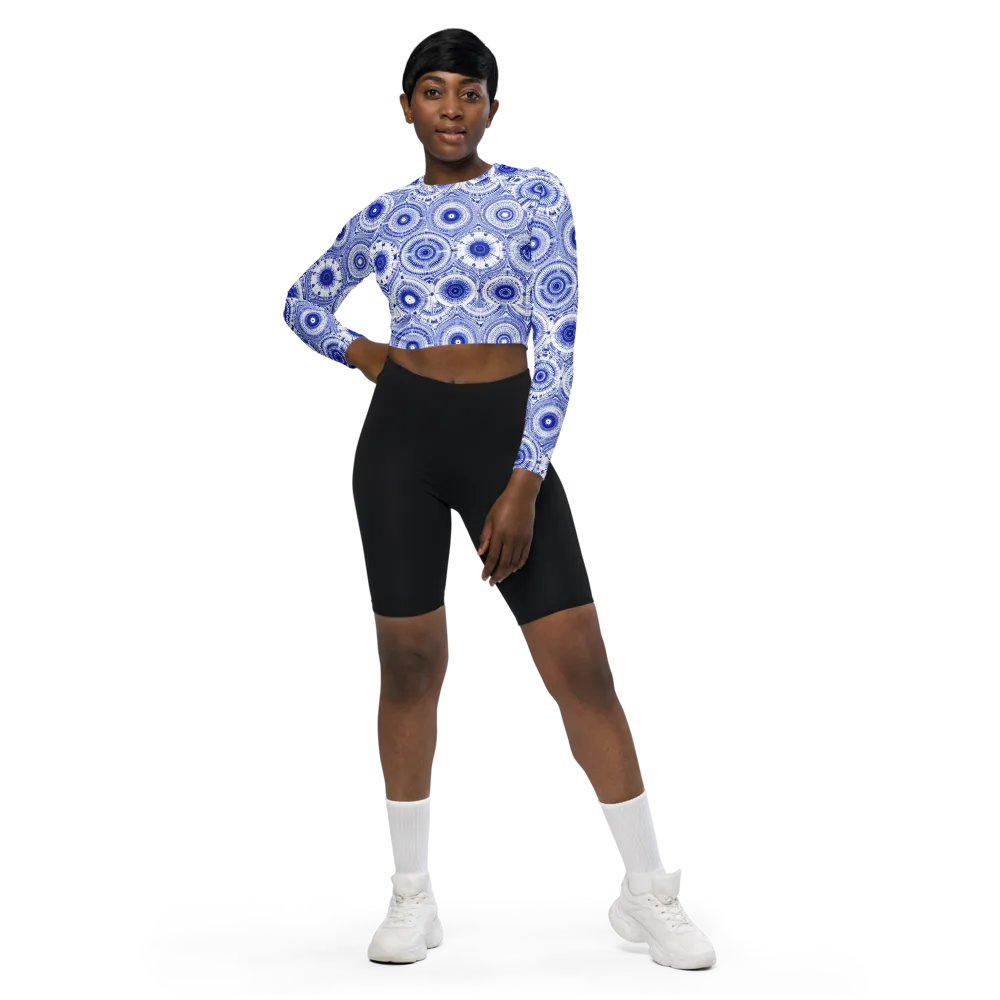 Indigo Circuit on Long Sleeve Crop Top — Front