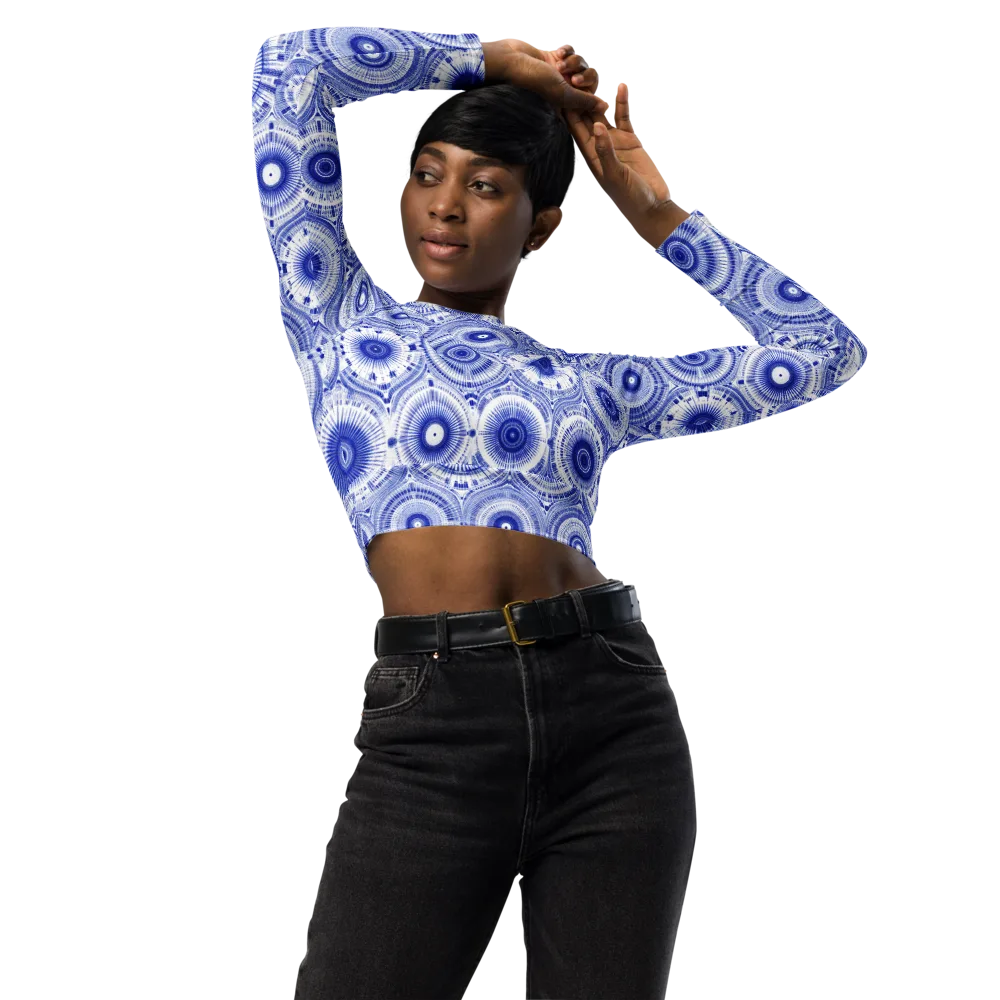 Indigo Circuit on Long Sleeve Crop Top — Front