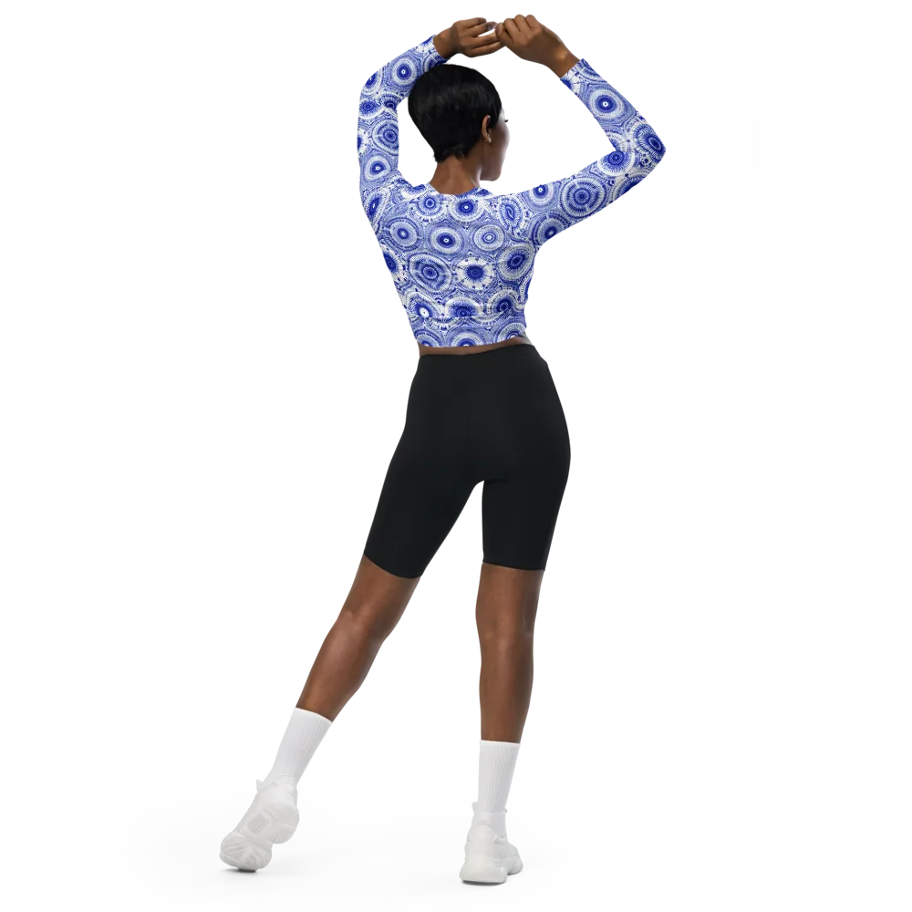 Indigo Circuit on Long Sleeve Crop Top — Back