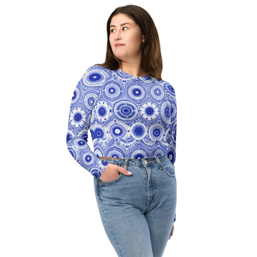 Indigo Circuit on Long Sleeve Crop Top — Front