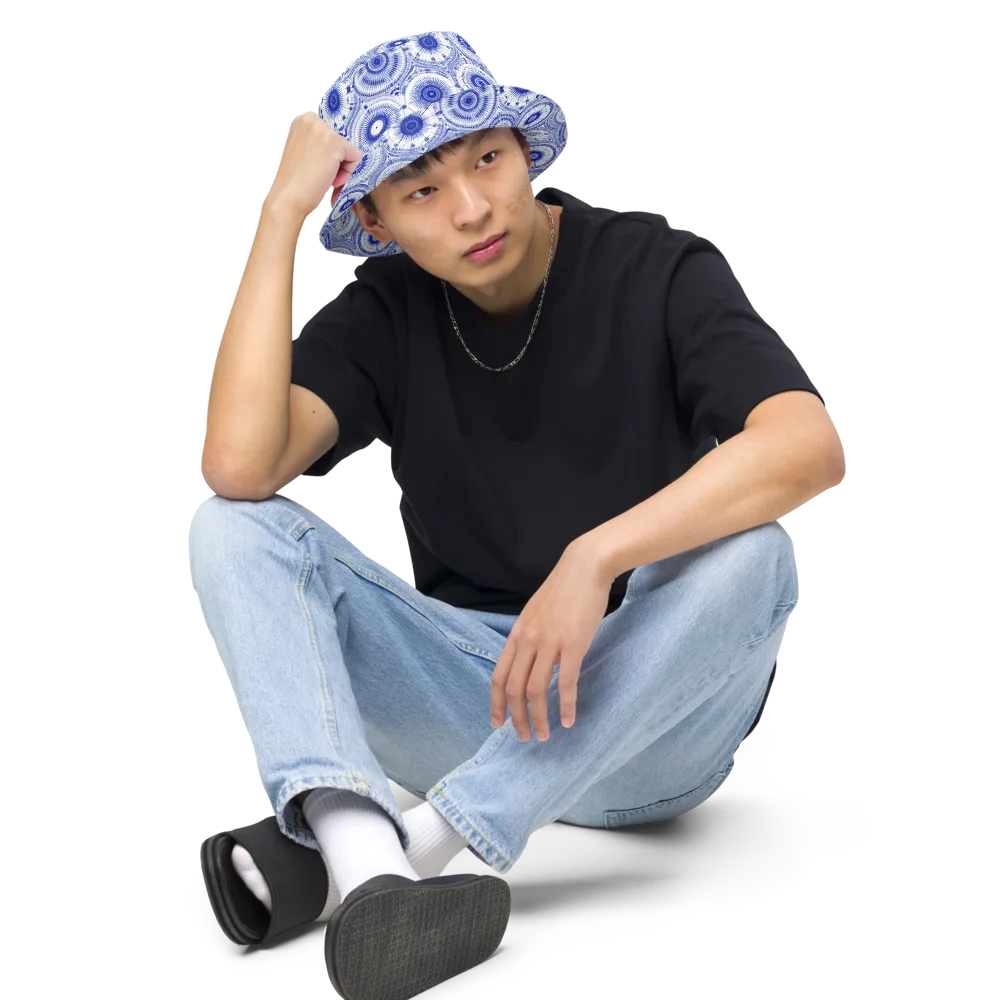 Indigo Circuit on Reversible Bucket Hat — Front 2 Inside