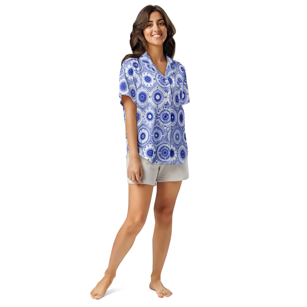 Indigo Circuit on Women's Short Sleeve Pajama Top — Front