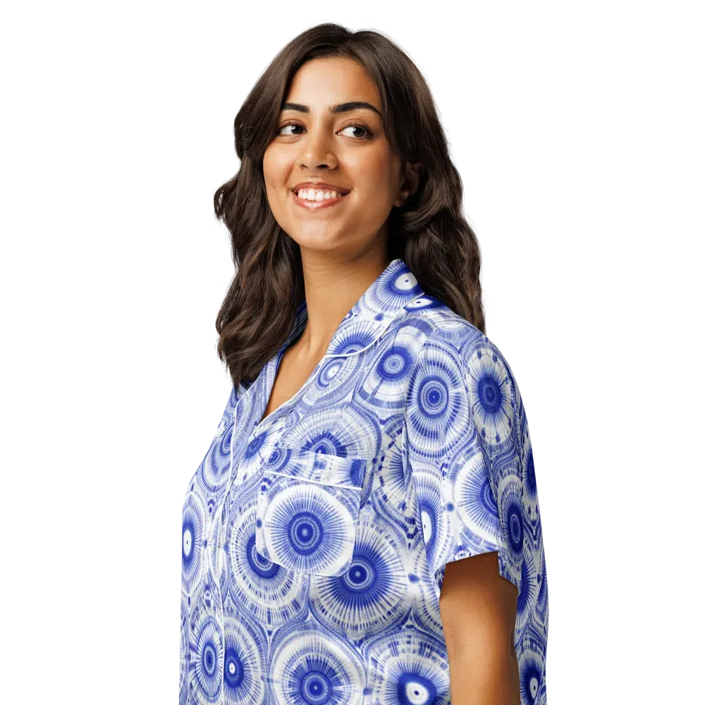 Indigo Circuit on Women's Short Sleeve Pajama Top — Left Front