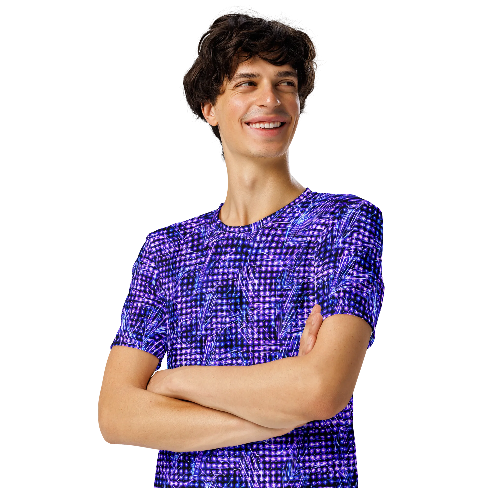 Ultraviolet Circuit on Men's Crew Neck T-Shirt — Left Front