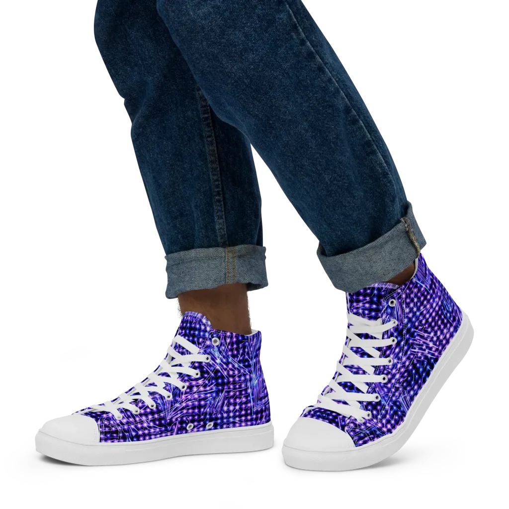 Ultraviolet Circuit on Men's High Top Canvas Shoes — Left