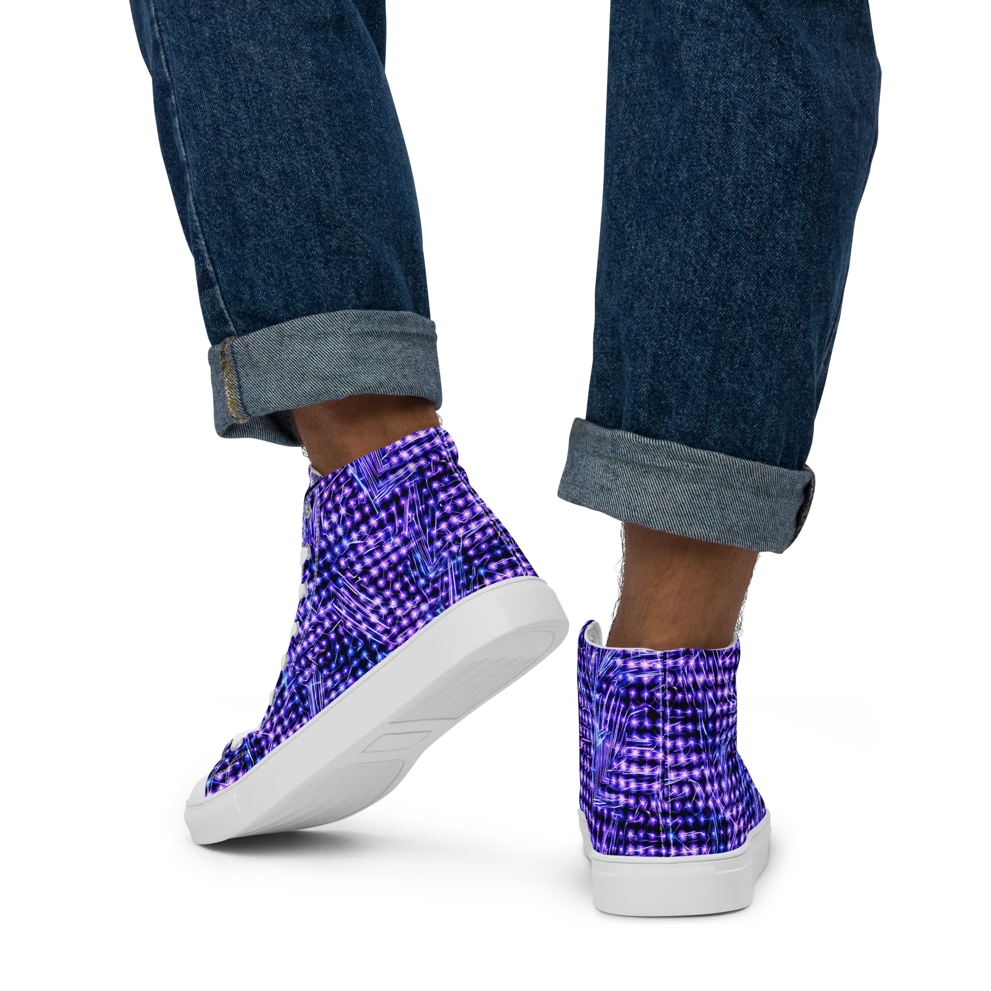 Ultraviolet Circuit on Men's High Top Canvas Shoes — Back