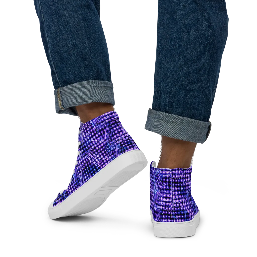 Ultraviolet Circuit on Men's High Top Canvas Shoes — Back