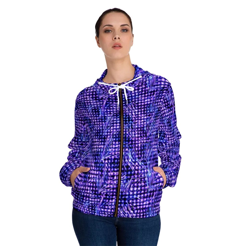Ultraviolet Circuit on Women's Full-Zip Hoodie — Front On Person