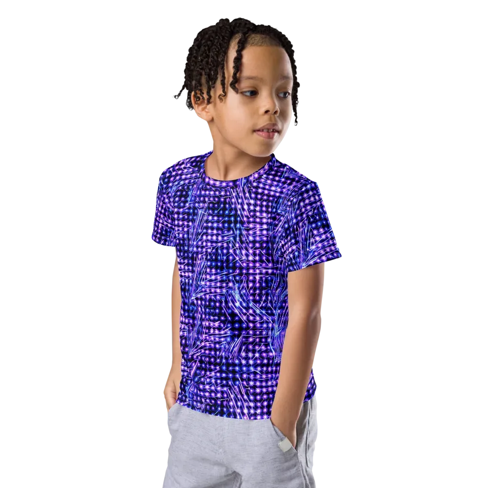 Ultraviolet Circuit on Kids Crew Neck T-Shirt — Left Front