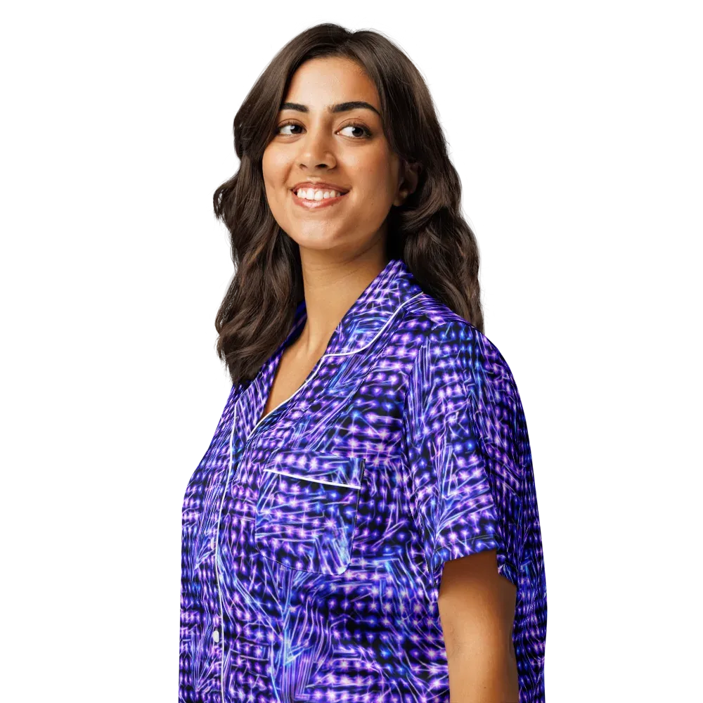 Ultraviolet Circuit on Women's Short Sleeve Pajama Top — Left Front
