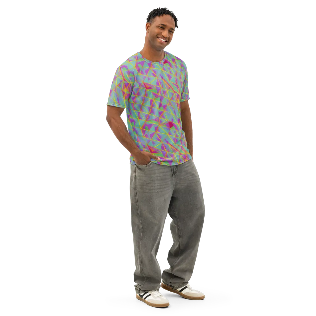 Prismatic Pulse on Men's Cotton Crew Neck T-Shirt — Right Front