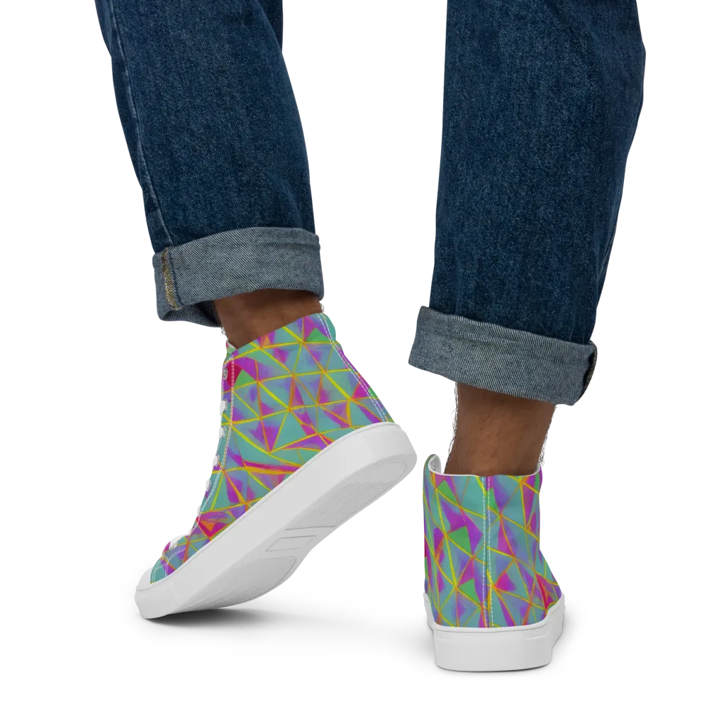 Prismatic Pulse on Men's High Top Canvas Shoes — Back