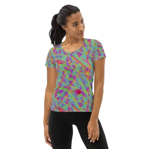 Prismatic Pulse on a Women's Athletic T-Shirt