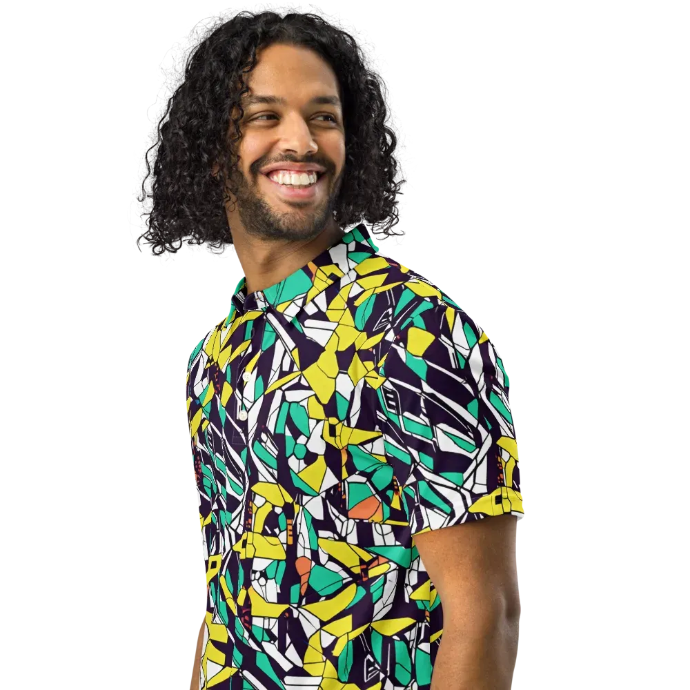 Electric Shards on Men's Slim Fit Polo Shirt — Left Front