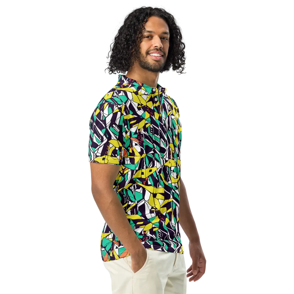 Electric Shards on Men's Slim Fit Polo Shirt — Right Front