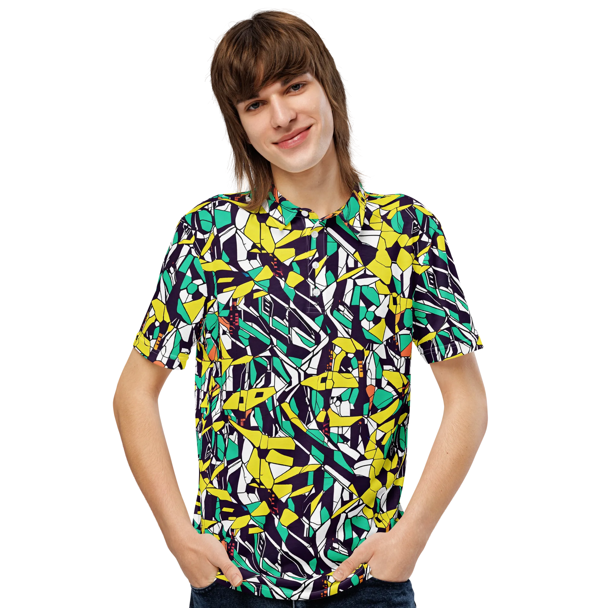 Electric Shards on Men's Slim Fit Polo Shirt — Front