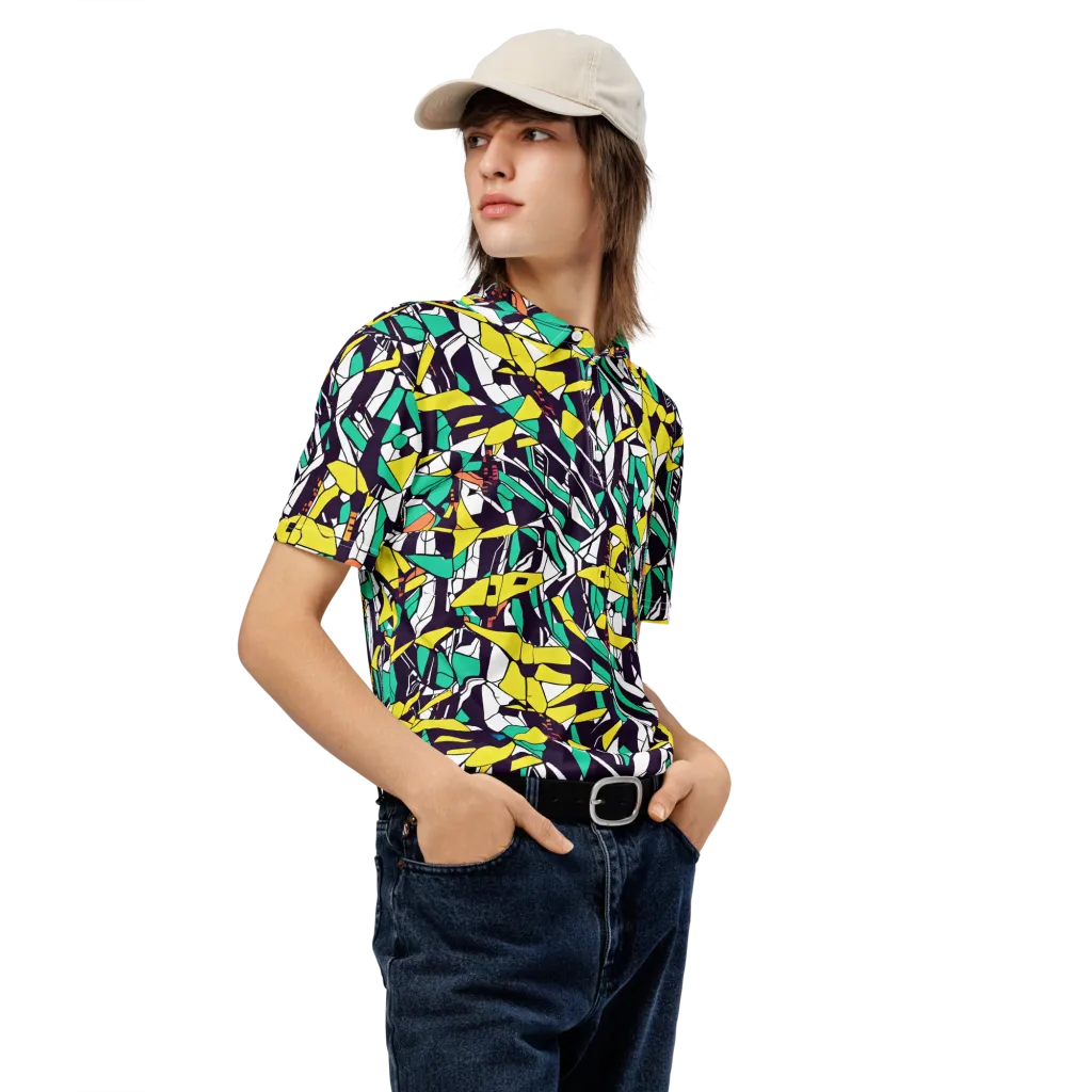 Electric Shards on Men's Slim Fit Polo Shirt — Right Front
