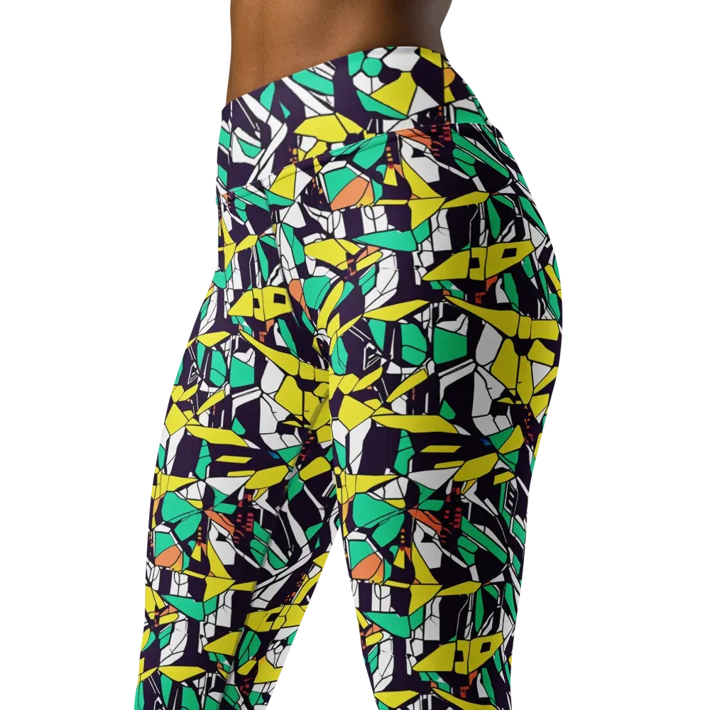 Electric Shards on Yoga Leggings — Left Front