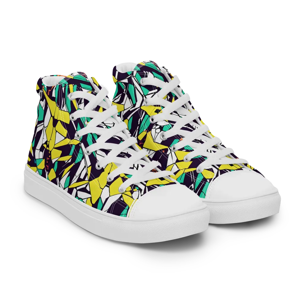 Electric Shards on Men's High Top Canvas Shoes — Right Front