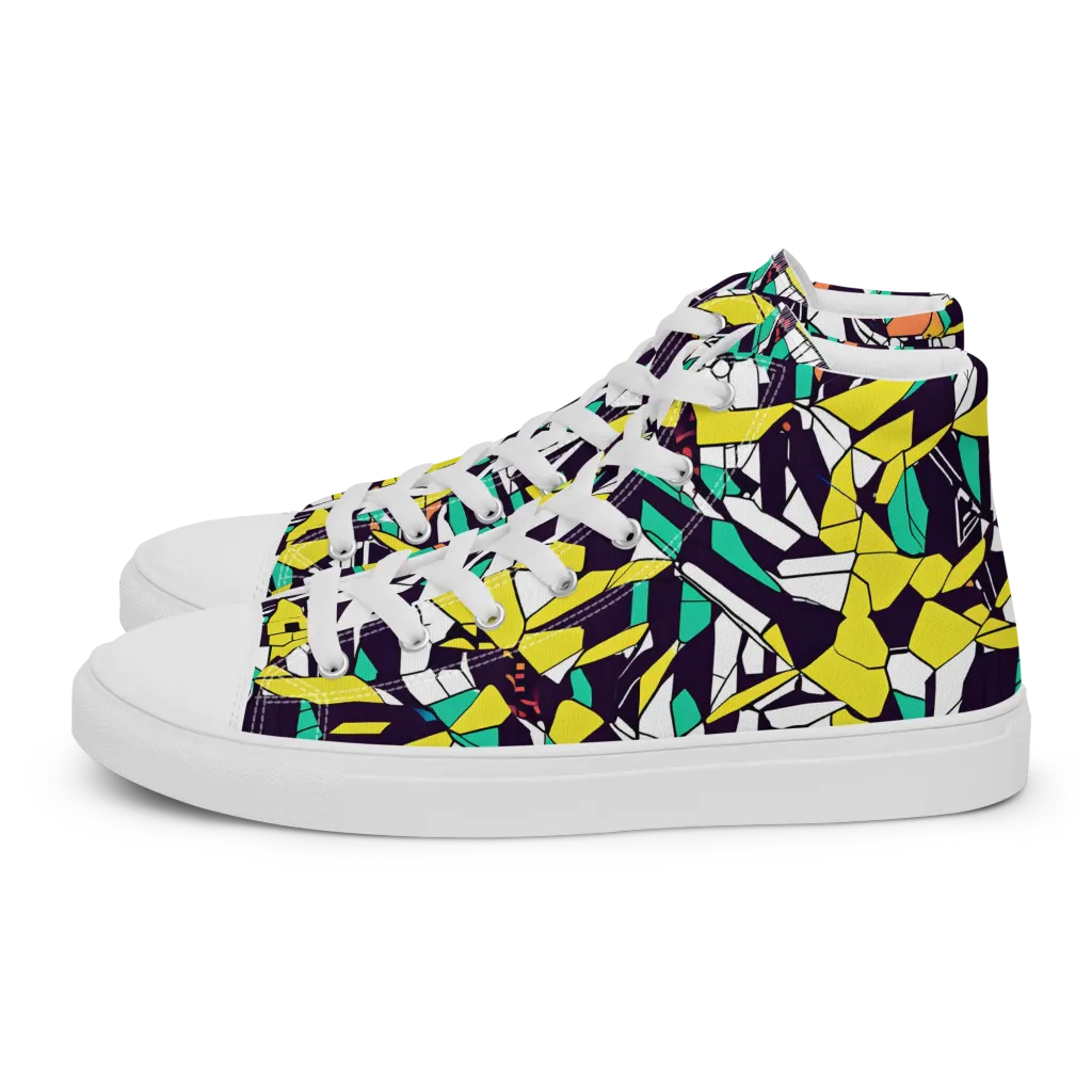 Electric Shards on Men's High Top Canvas Shoes — Left