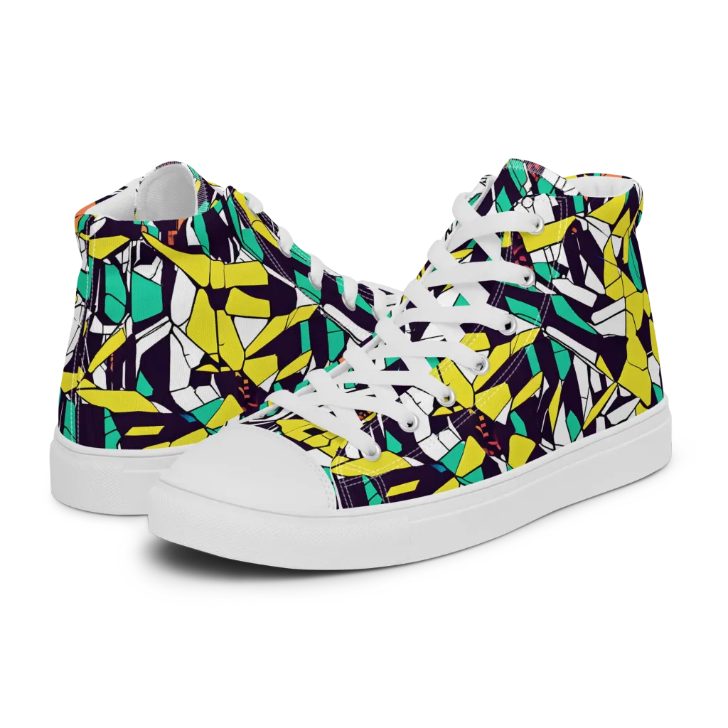 Electric Shards on Men's High Top Canvas Shoes — Left