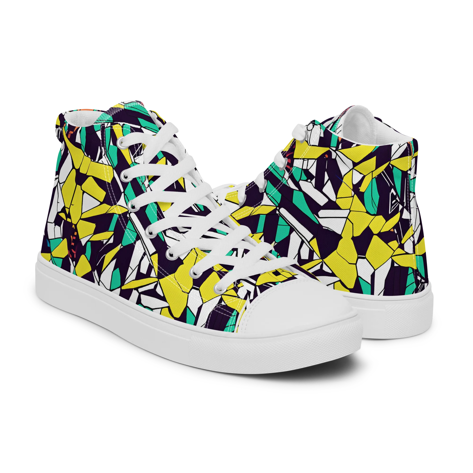 Electric Shards on Men's High Top Canvas Shoes — Right