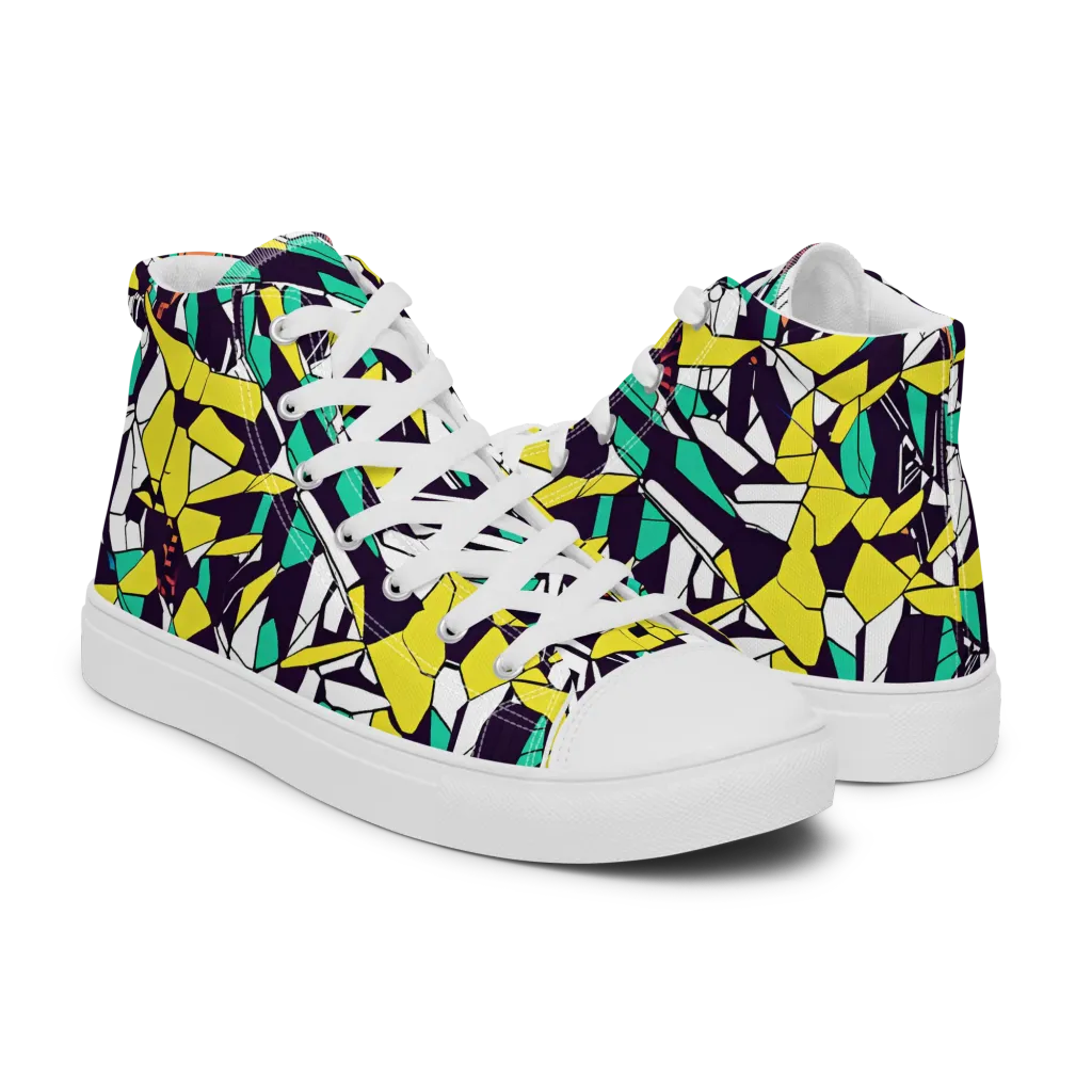 Electric Shards on Men's High Top Canvas Shoes — Right