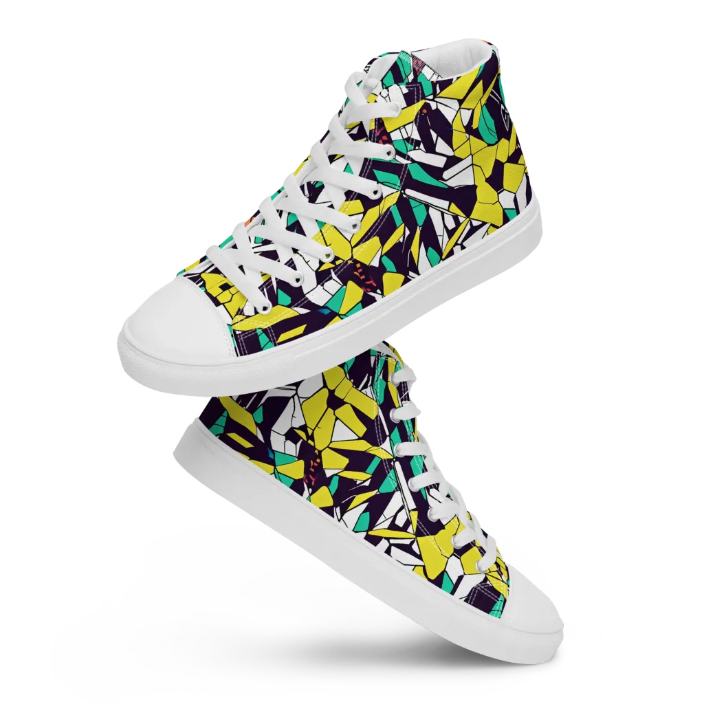 Electric Shards on Men's High Top Canvas Shoes — Front