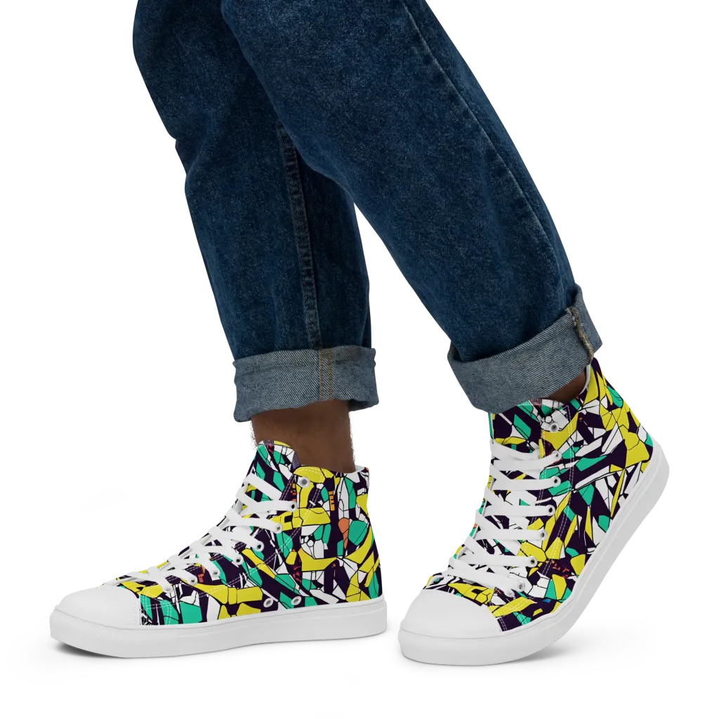 Electric Shards on Men's High Top Canvas Shoes — Left