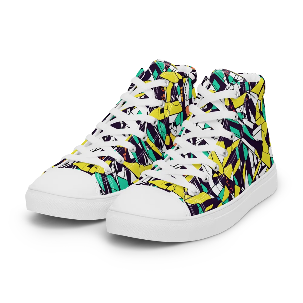 Electric Shards on Women's High Top Canvas Shoes — Left Front