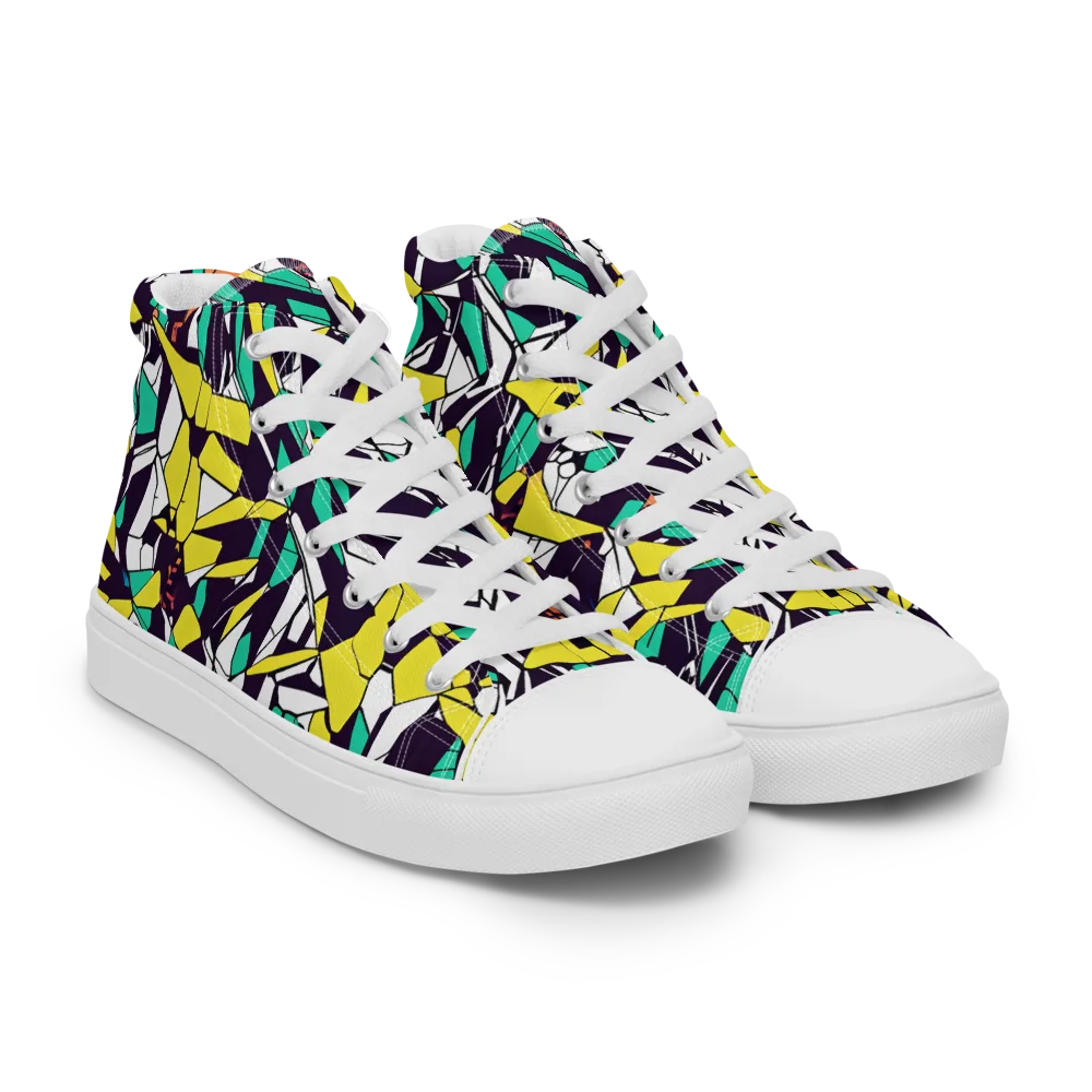 Electric Shards on Women's High Top Canvas Shoes — Right Front