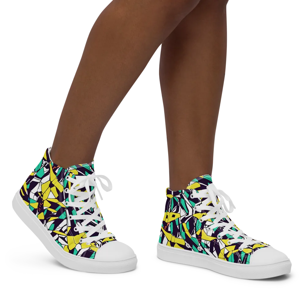 Electric Shards on Women's High Top Canvas Shoes — Right