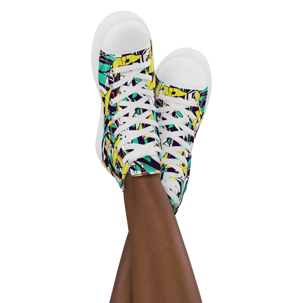 Electric Shards on Women's High Top Canvas Shoes — Front