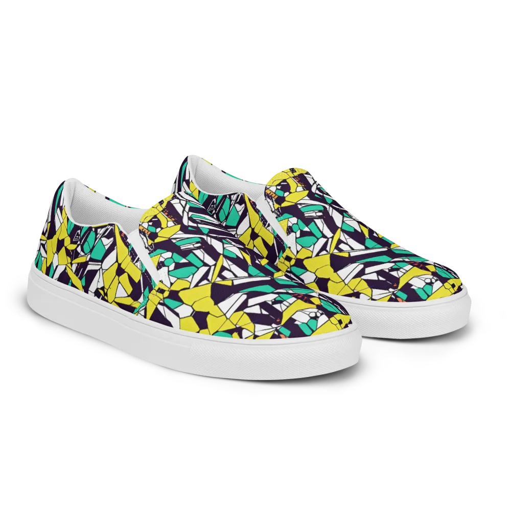 Electric Shards on Men's Slip-On Canvas Shoes — Right Front