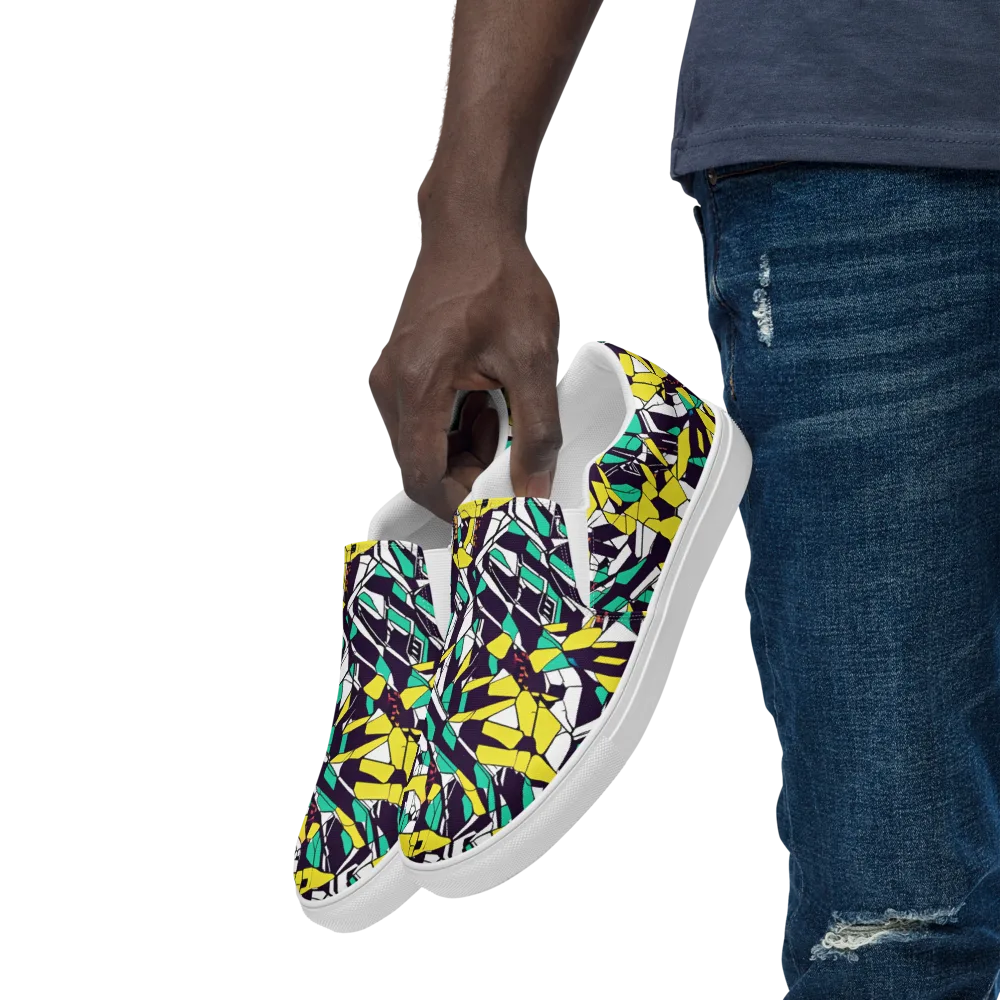 Electric Shards on Men's Slip-On Canvas Shoes — Left Front