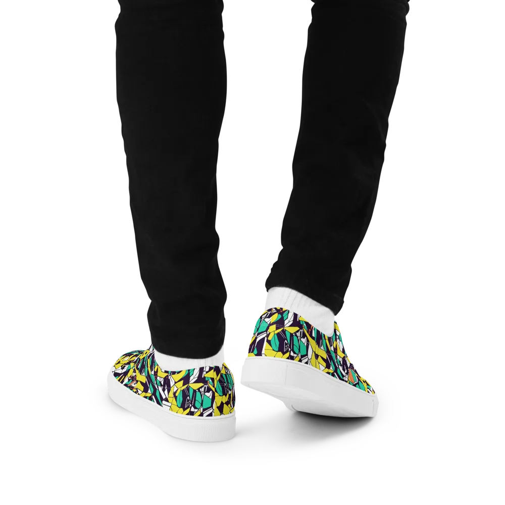 Electric Shards on Men's Lace-Up Canvas Shoes — Back