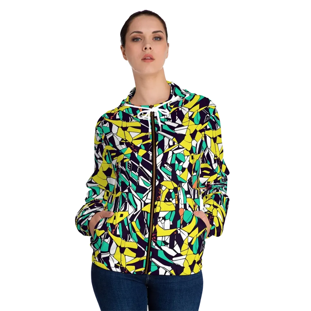 Electric Shards on Women's Full-Zip Hoodie — Front On Person