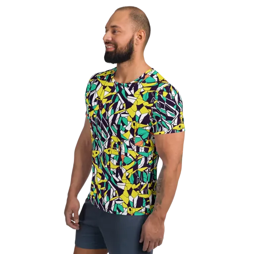Electric Shards on a Men's Athletic T-Shirt
