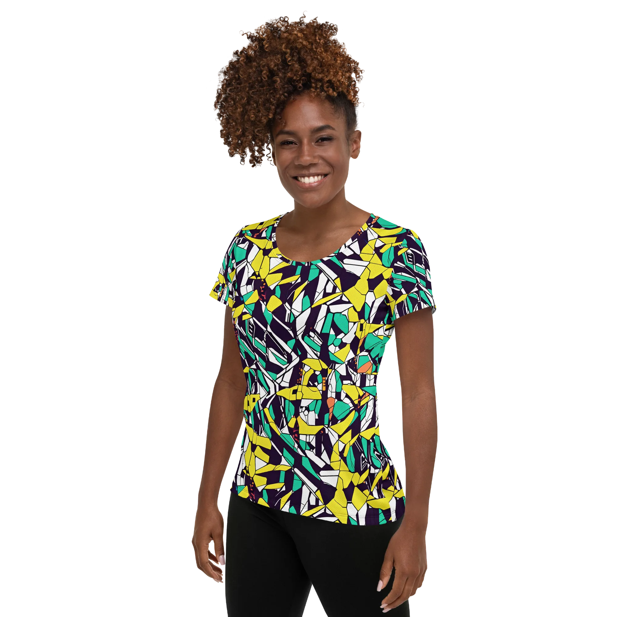 Electric Shards on Women's Athletic T-Shirt — Left