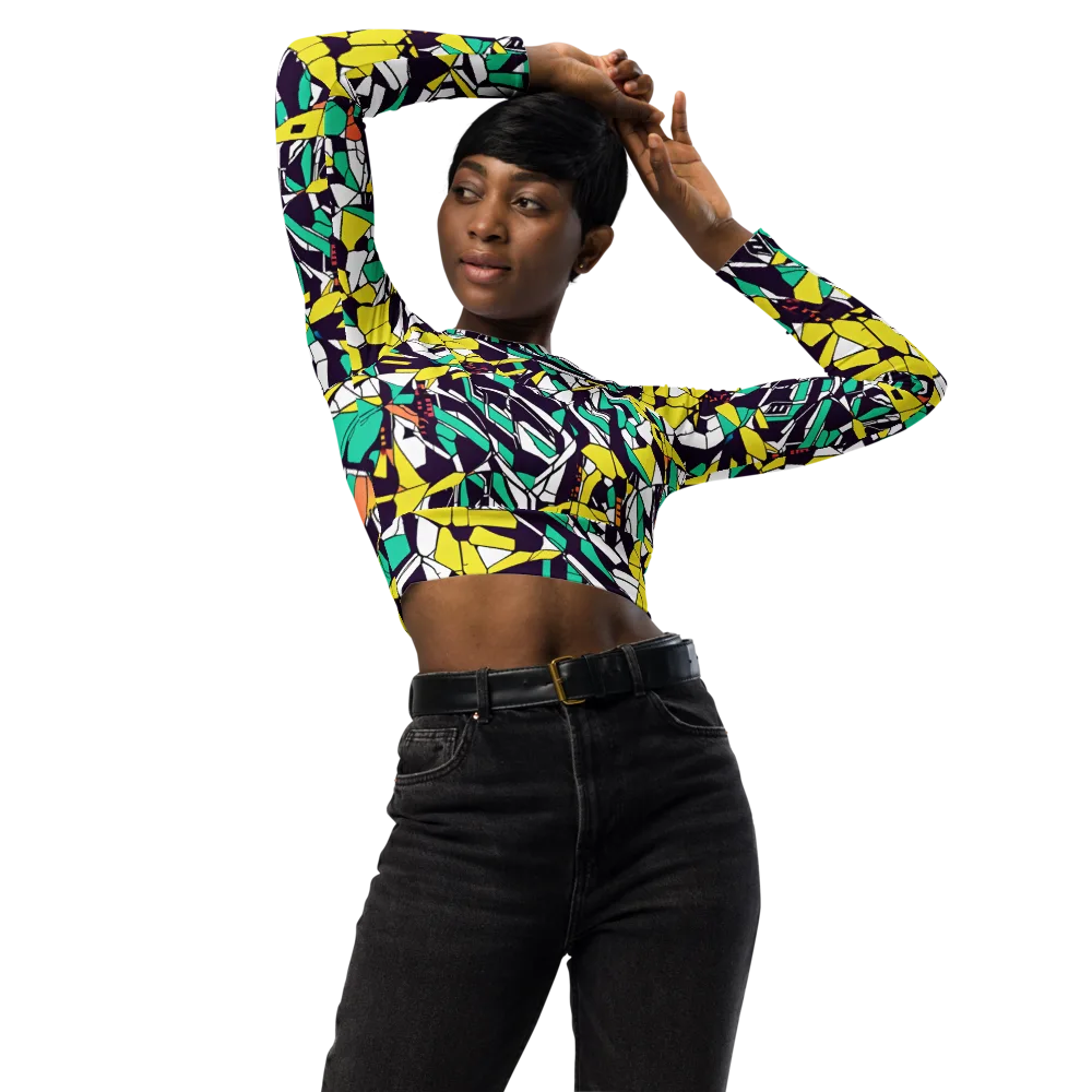 Electric Shards on Long Sleeve Crop Top — Front