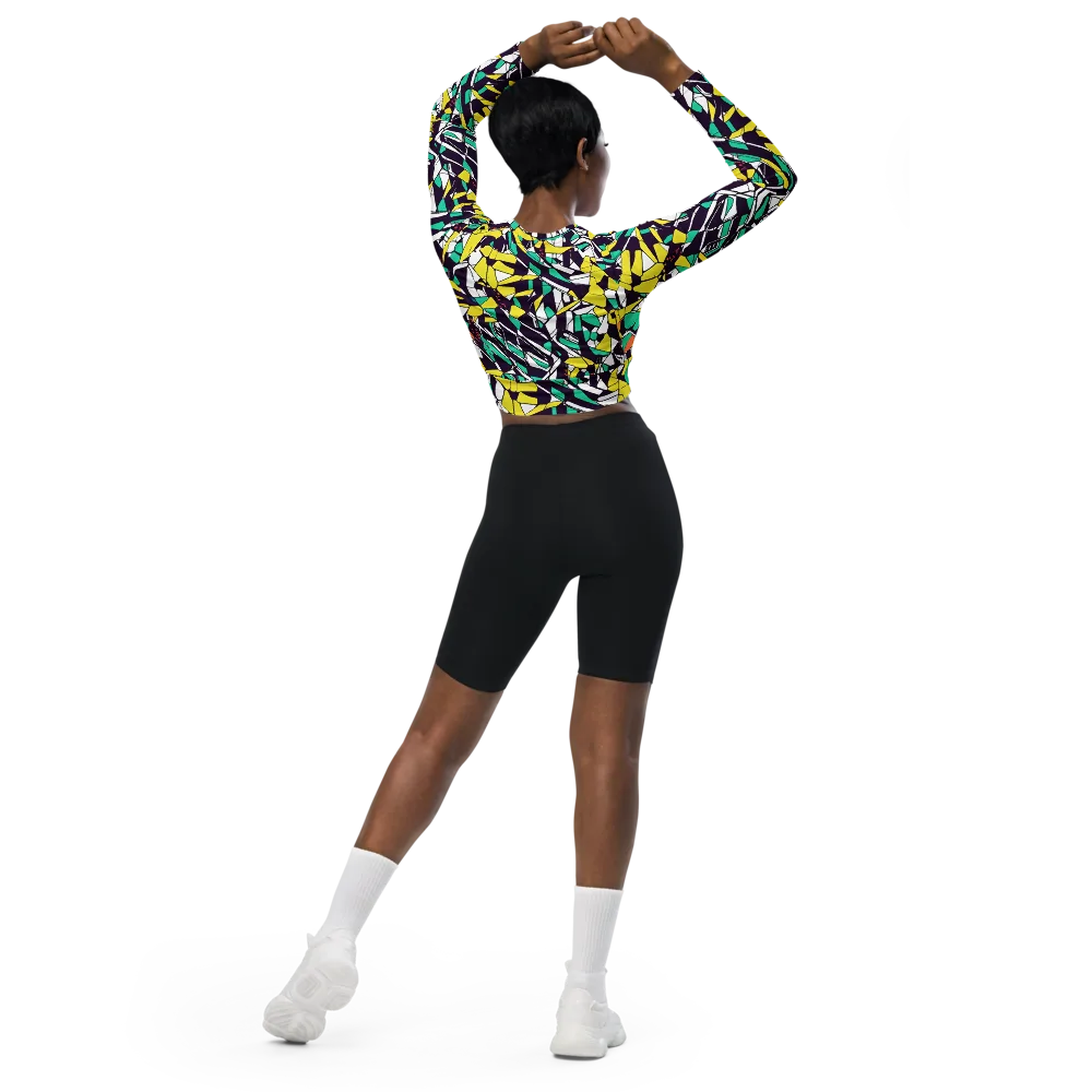 Electric Shards on Long Sleeve Crop Top — Back