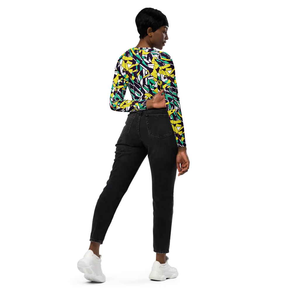 Electric Shards on Long Sleeve Crop Top — Right Back