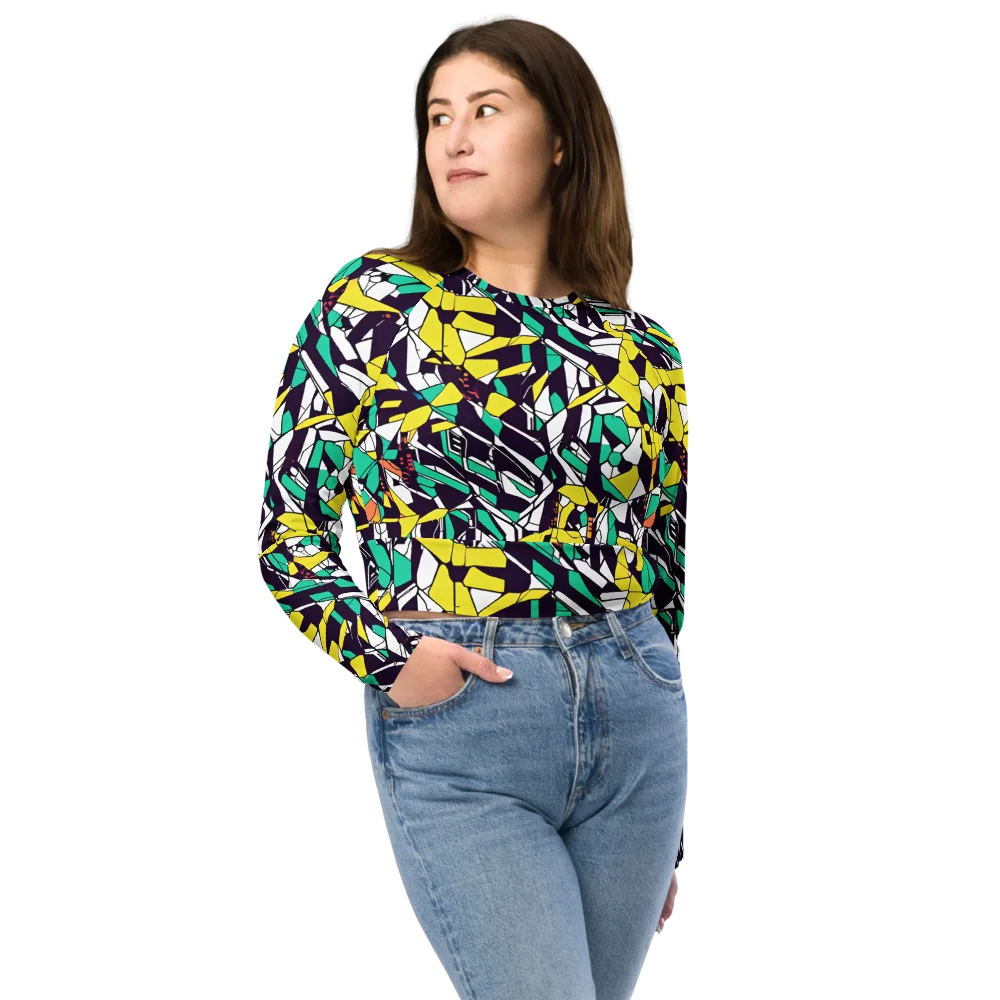 Electric Shards on Long Sleeve Crop Top — Front