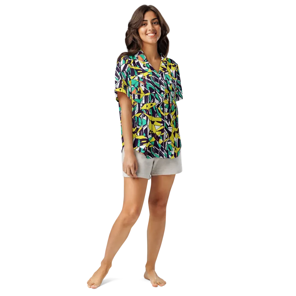 Electric Shards on Women's Short Sleeve Pajama Top — Front