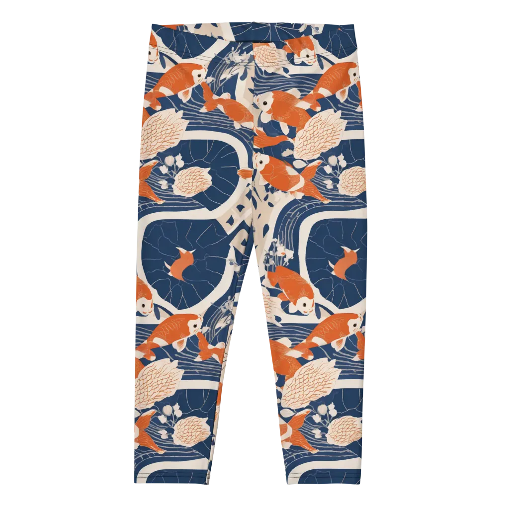 Indigo Koi Garden on Capri Leggings — Front