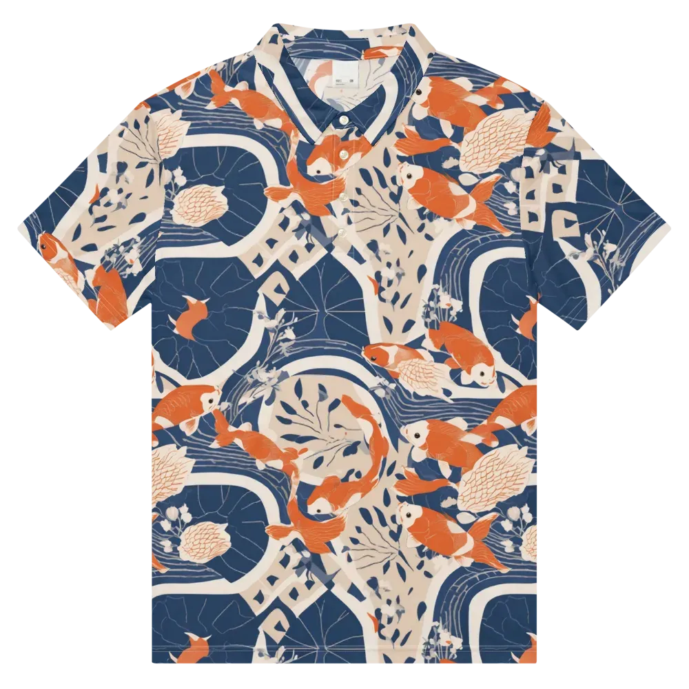 Indigo Koi Garden on Men's Slim Fit Polo Shirt — Front