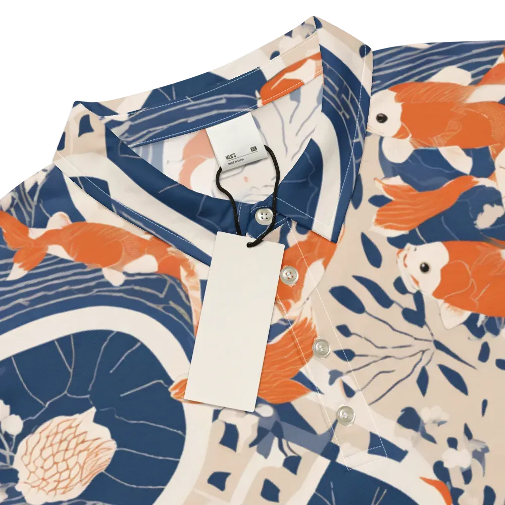 Indigo Koi Garden on Men's Slim Fit Polo Shirt — Product details